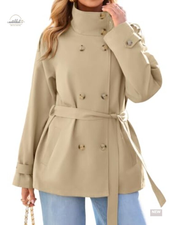 Jackets & Blazers - Women's Short Trench Coat Double Breasted Belted Water Repellent Twill